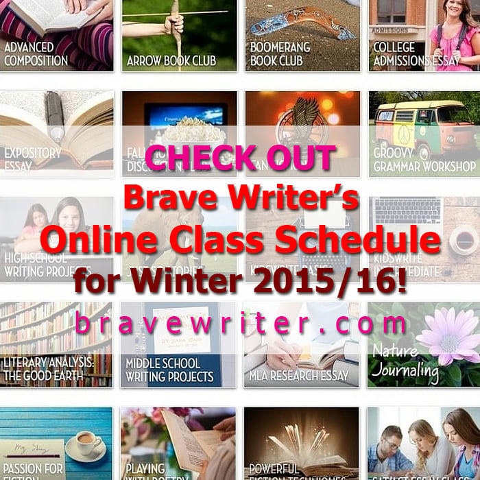 Brave Writer online class schedule for winter 2015-16